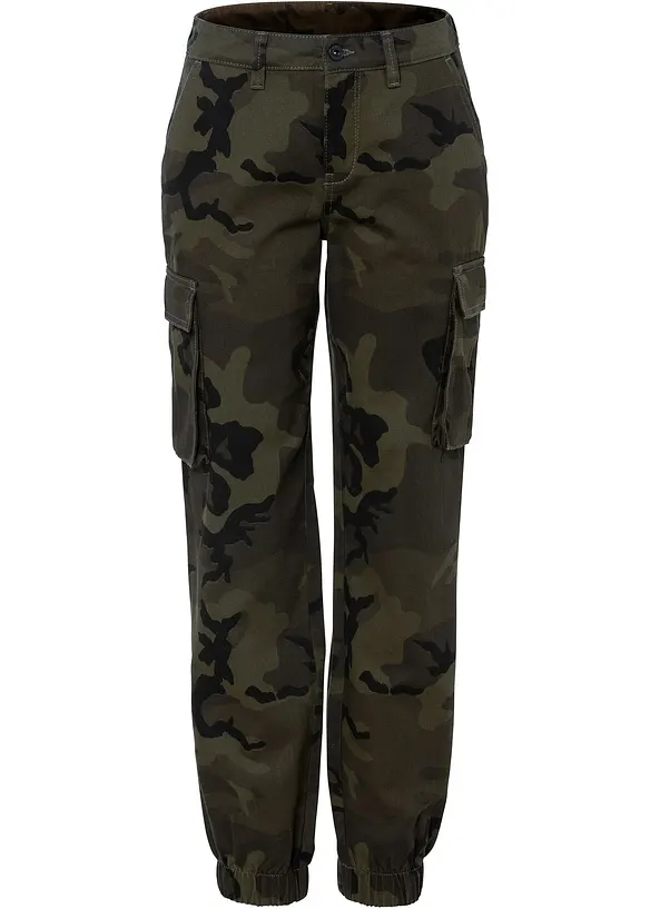 Cargohose mit Camouflage Druck in grün von vorne - bonprix