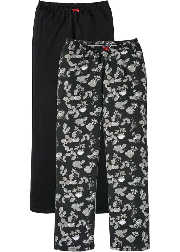 Lange Pyjamahose aus reiner Bio-Baumwolle (2er Pack) in schwarz von vorne - bonprix