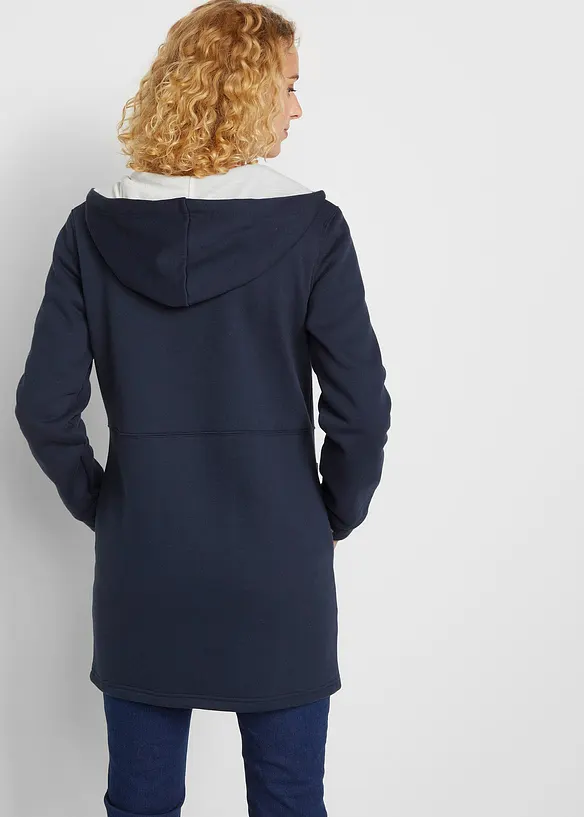 Long-Kapuzen-Sweatjacke in blau von hinten (im Anschnitt) - bonprix