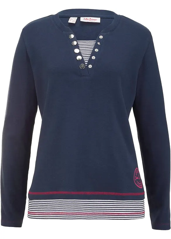Baumwoll-Langarmshirt, 2 in 1-Optik in blau von vorne - bonprix Baumwoll-Langarmshirt, 2 in 1-Optik in blau von vorne - bonprix