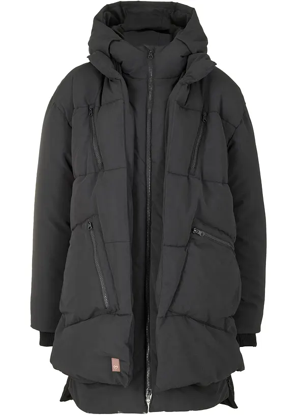 Oversize Winterjacke mit Kapuze in schwarz von vorne - bonprix
