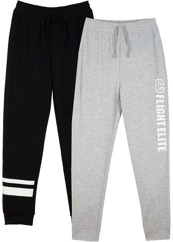 Jogginghose aus weichem Baumwoll-Mix (2er Pack) in schwarz von vorne - bonprix