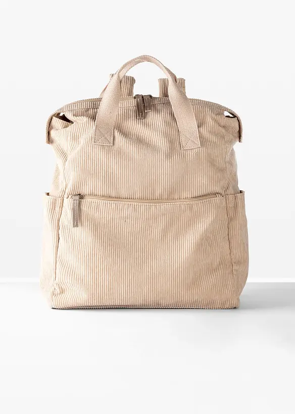 Rucksack in Cordoptik in beige von vorne - bonprix