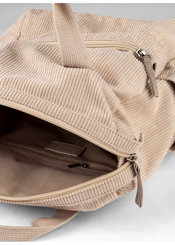 Rucksack in Cordoptik in beige geöffnet - bonprix