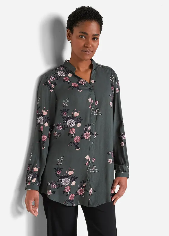 Longbluse aus fließender Viskose in grün von vorne (im Anschnitt) - bonprix Longbluse aus fließender Viskose in grün von vorne (im Anschnitt) - bonprix