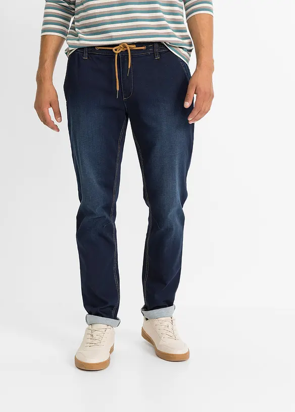 Regular-Fit Jeans-Jogger mit Dehnbund, Tapered in blau von vorne - bonprix
