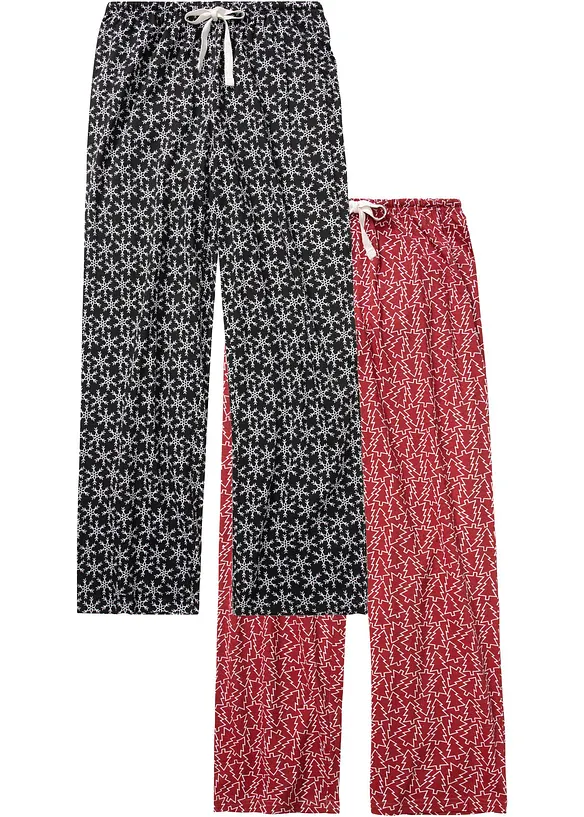 Pyjamahose aus reiner Bio-Baumwolle (2er Pack) in schwarz von vorne - bonprix