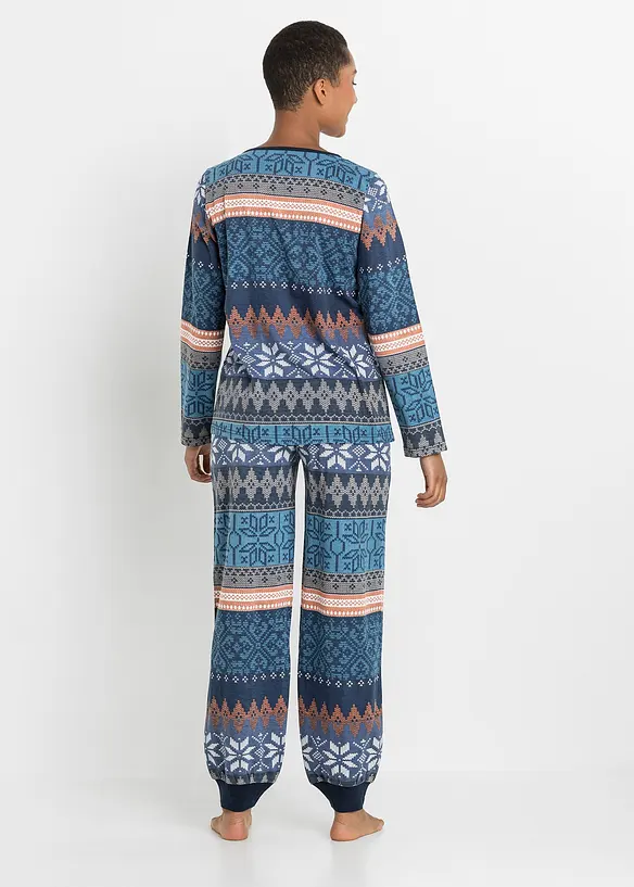 Pyjama aus reiner Bio-Baumwolle in blau von hinten (Totalaufnahme) - bonprix