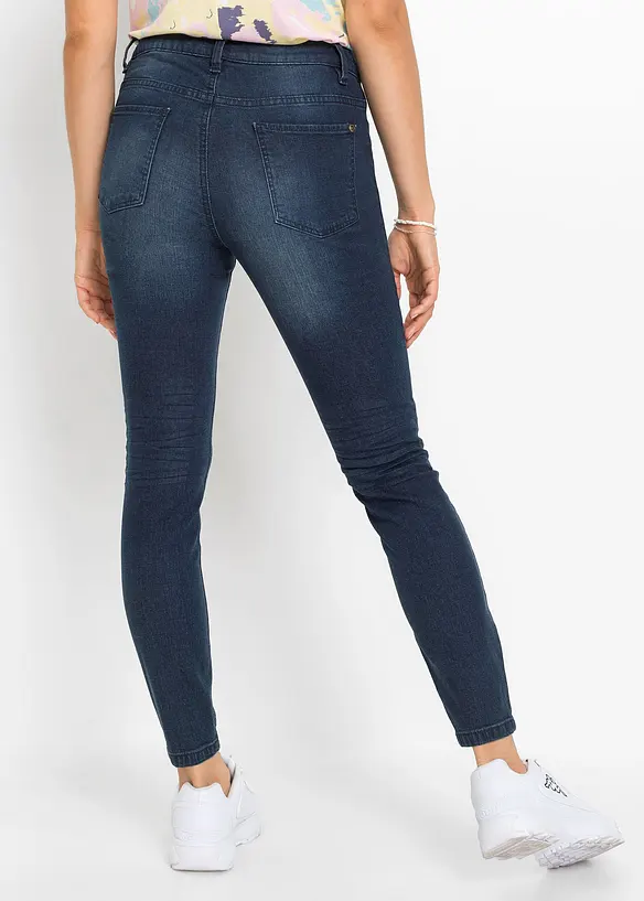 Skinny-Jeans, Mid Waist, cropped in blau von hinten - bonprix