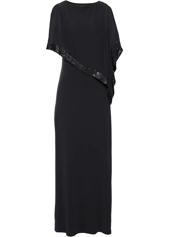 Jerseykleid mit Pailletten in schwarz von vorne - bonprix