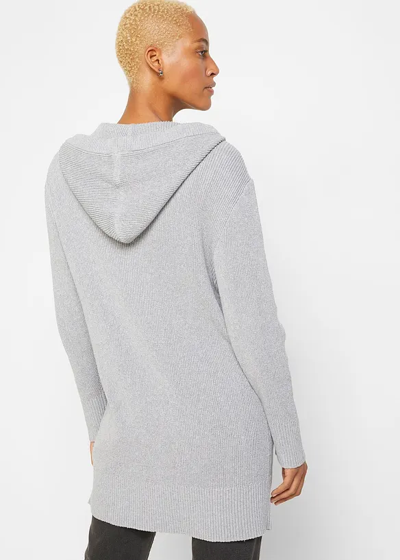 Strickmantel mit Kapuze in grau von hinten (im Anschnitt) - bonprix