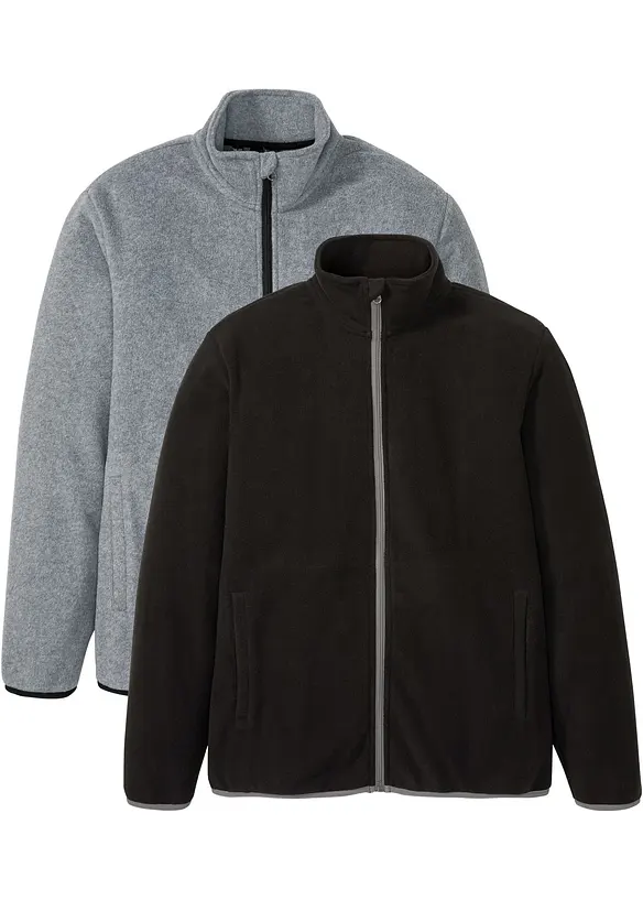 Fleecejacke (2er Pack) in schwarz von vorne - bonprix