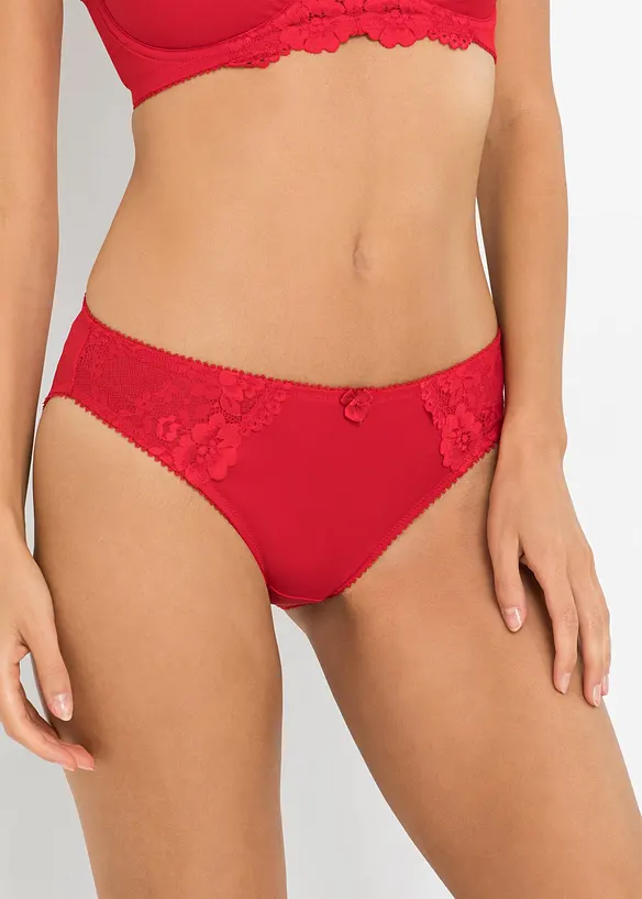 Slip mit zarter Spitze (2er Pack) in rot von vorne - bonprix