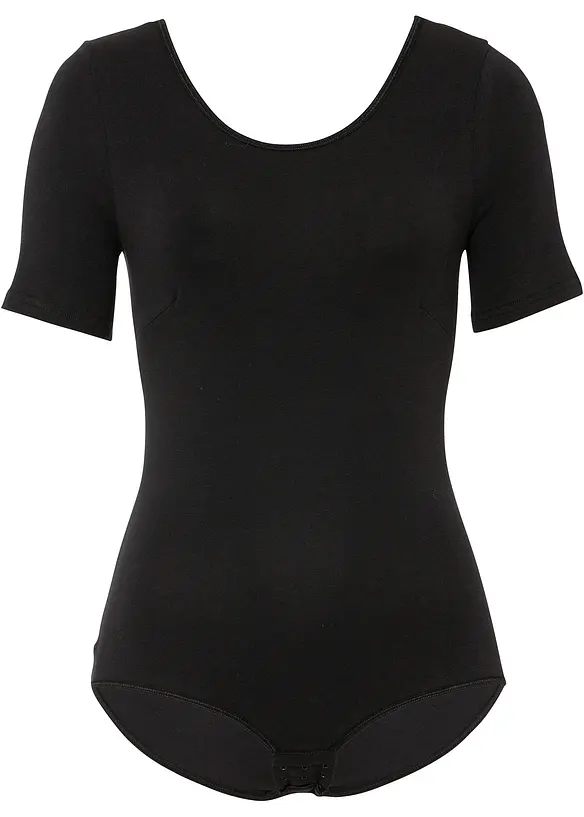 Halbarm-Body mit Baumwolle in schwarz von vorne - bonprix
