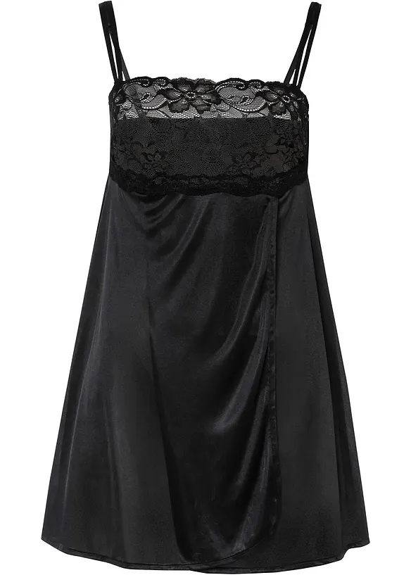 Negligé mit Glanzeffekt in schwarz von vorne - bonprix