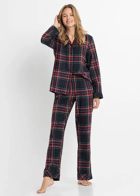 Gewebter Flanell  Pyjama in blau von vorne (Totalaufnahme) - bonprix