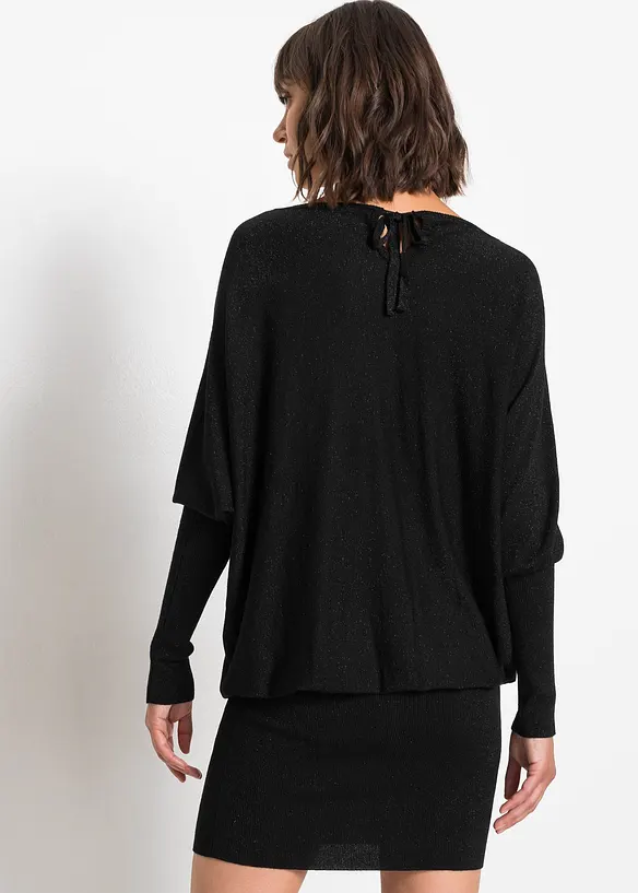 Strickkleid aus fließendem Viskose-Mix in schwarz von hinten (Totalaufnahme) - bonprix Strickkleid aus fließendem Viskose-Mix in schwarz von hinten (Totalaufnahme) - bonprix