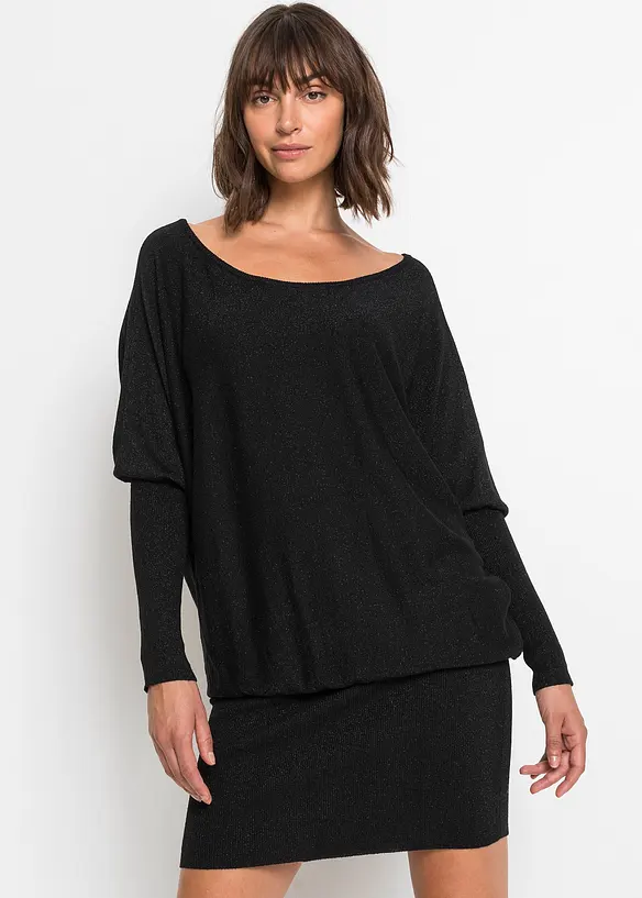Strickkleid aus fließendem Viskose-Mix in schwarz von vorne (Totalaufnahme) - bonprix Strickkleid aus fließendem Viskose-Mix in schwarz von vorne (Totalaufnahme) - bonprix
