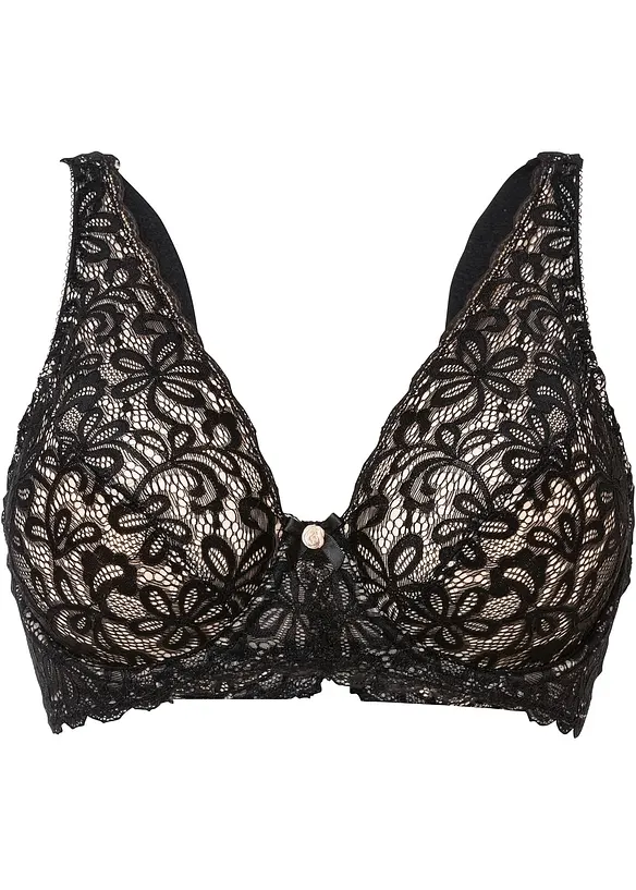Bügel-BH mit zarter Spitze in schwarz von vorne - bonprix