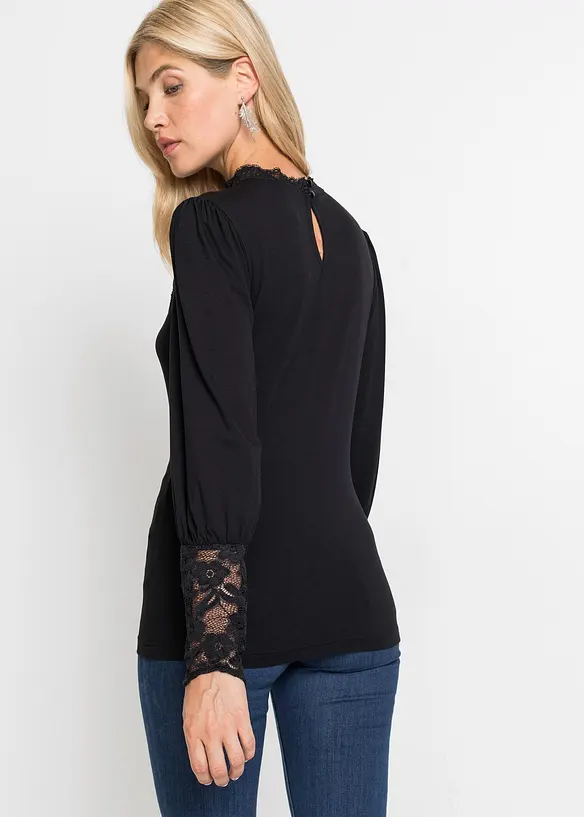 Langarmshirt aus Viskose-Mix in schwarz von hinten (im Anschnitt) - bonprix Langarmshirt aus Viskose-Mix in schwarz von hinten (im Anschnitt) - bonprix