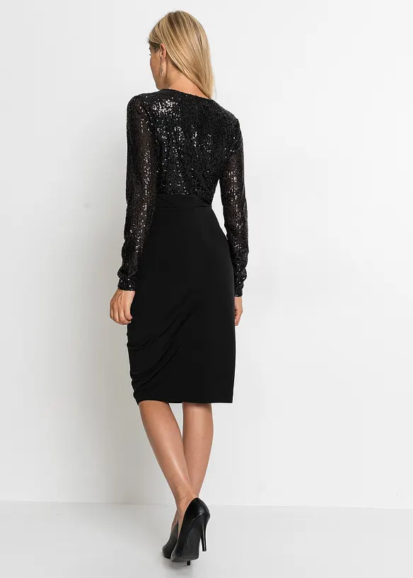 Jerseykleid mit Pailletten und Drapierung in schwarz von hinten (Totalaufnahme) - bonprix Jerseykleid mit Pailletten und Drapierung in schwarz von hinten (Totalaufnahme) - bonprix