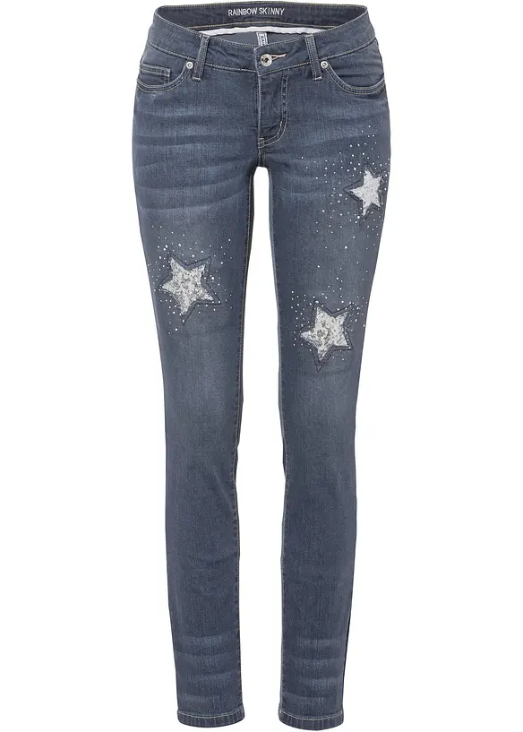 Skinny-Jeans mit Sternendesign in blau von vorne - bonprix