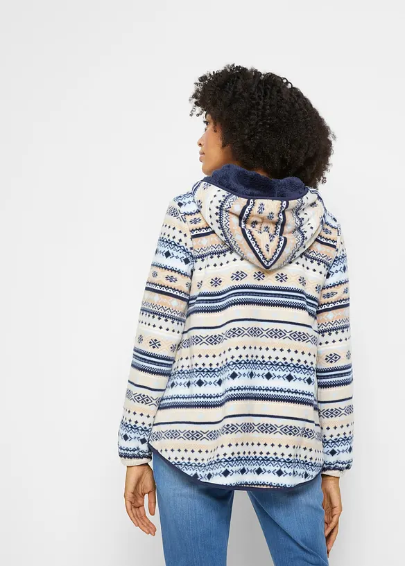 Kapuzen-Fleecejacke mit Norweger-Muster in beige von hinten (im Anschnitt) - bonprix