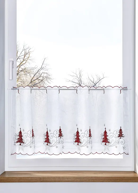 Scheibengardine mit weihnachtlicher Stickerei in weiß - bonprix