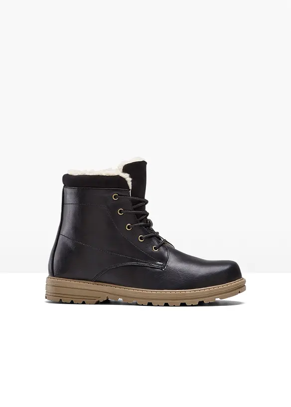 Gefütterte Schnürboots in schwarz von vorne - bonprix