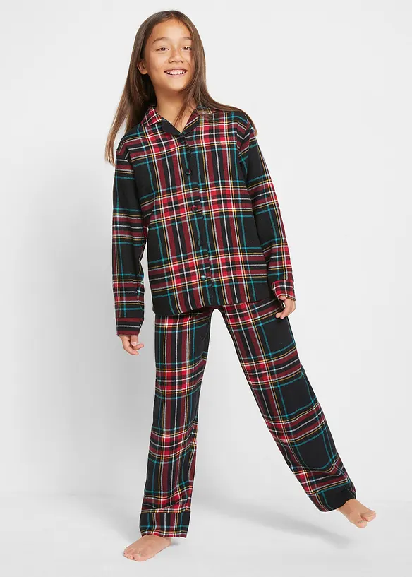 Kinder Pyjama aus weichem Flanell in blau von vorne (Totalaufnahme) - bonprix