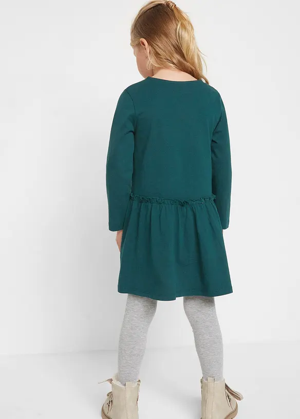 Jerseykleid + Puppenkleid aus reiner Bio-Baumwolle (2-tlg. Set) in grün von hinten (Totalaufnahme) - bonprix