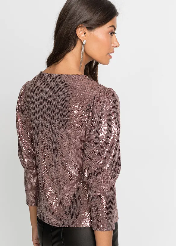 Pailletten-Shirt mit Puffärmeln in 3/4-Länge in rosa von hinten (im Anschnitt) - bonprix Pailletten-Shirt mit Puffärmeln in 3/4-Länge in rosa von hinten (im Anschnitt) - bonprix