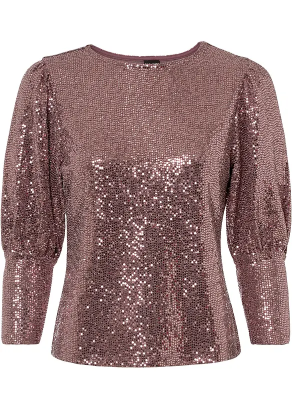 Pailletten-Shirt mit Puffärmeln in 3/4-Länge in rosa von vorne - bonprix Pailletten-Shirt mit Puffärmeln in 3/4-Länge in rosa von vorne - bonprix
