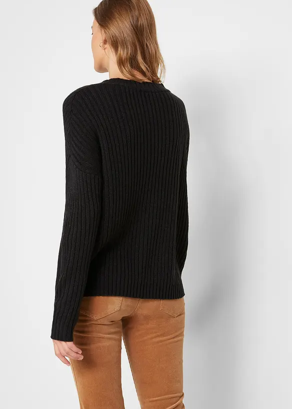 Oversize-Pullover mit Zopfmuster in schwarz von hinten (im Anschnitt) - bonprix
