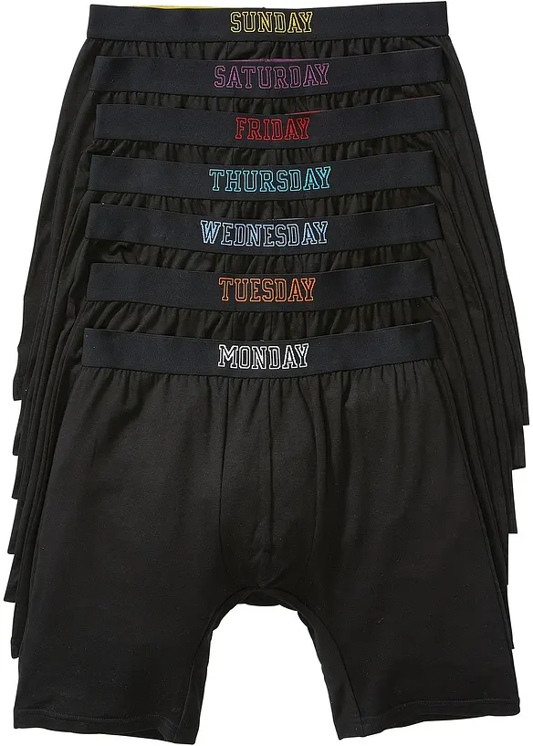 Lange Boxershorts eng mit Baumwolle (7er Pack) in schwarz von vorne - bonprix
