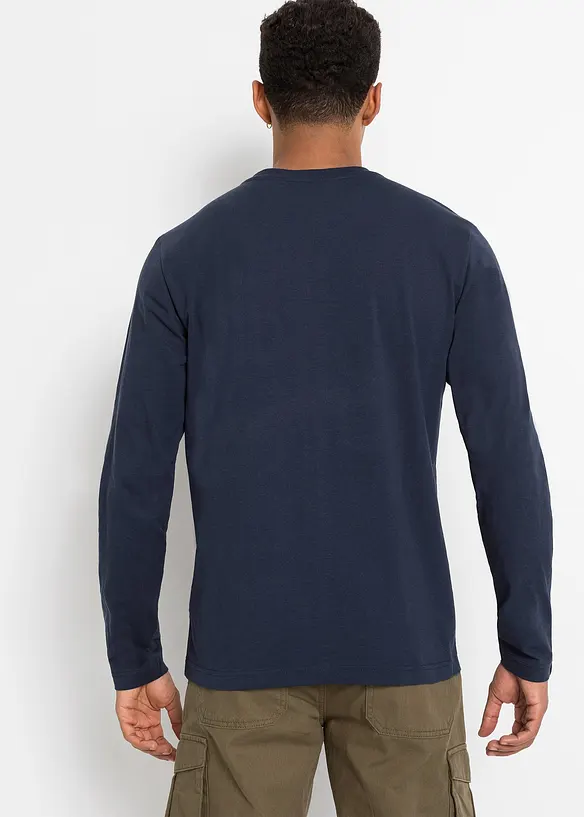Langarm-Henleyshirt aus reiner Bio-Baumwolle (2er Pack) in blau von hinten (im Anschnitt) - bonprix