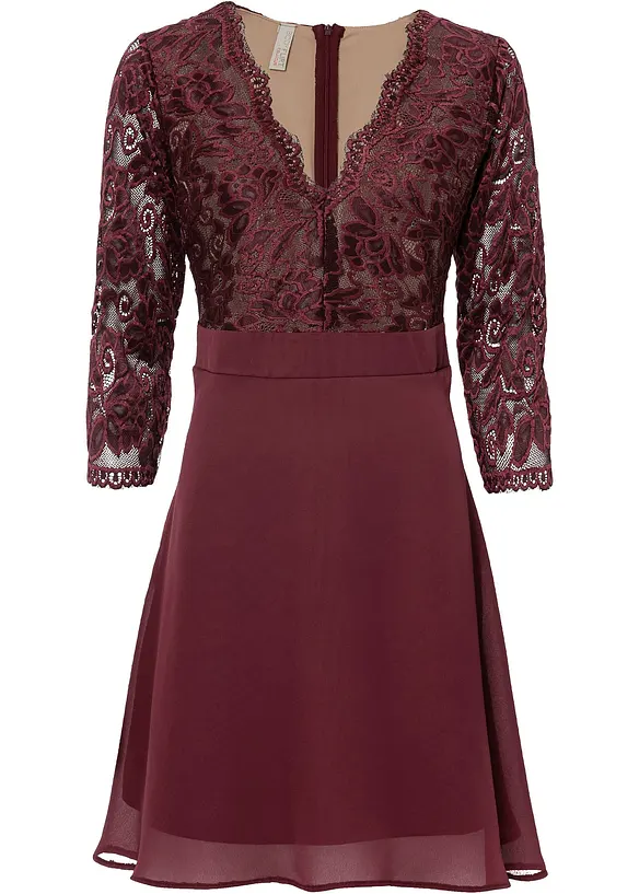 Chiffonkleid mit Spitze in rot von vorne - bonprix Chiffonkleid mit Spitze in rot von vorne - bonprix