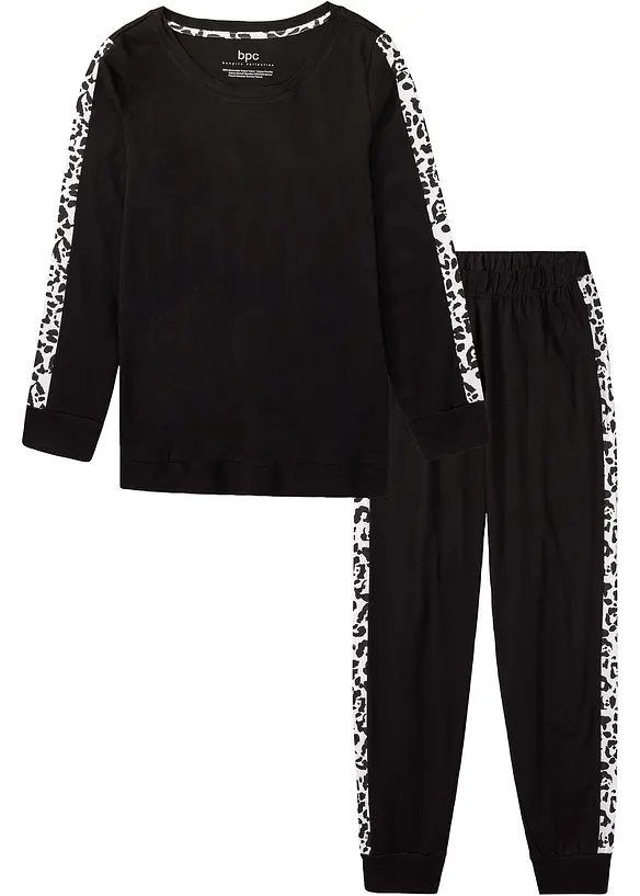 Pyjama aus reiner Bio-Baumwolle in schwarz von vorne - bonprix