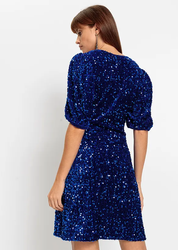 Paillettenkleid in blau von hinten (Totalaufnahme) - bonprix