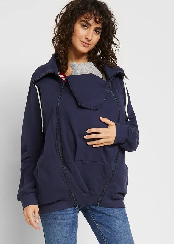 3-in-1 Umstands-Sweatjacke und Tragejacke in blau von vorne (im Anschnitt) - bonprix 3-in-1 Umstands-Sweatjacke und Tragejacke in blau von vorne (im Anschnitt) - bonprix