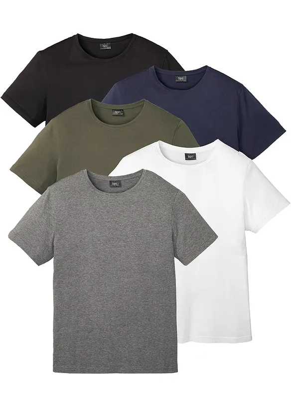 T-Shirt (5er Pack) in grün von vorne - bonprix