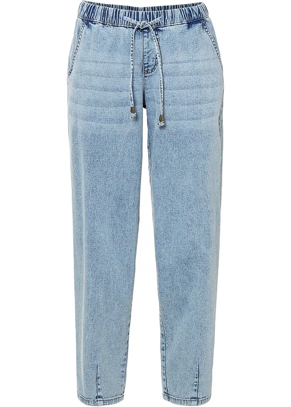 Barrel-Jeans, Mid Waist, Bequembund in blau von vorne - bonprix