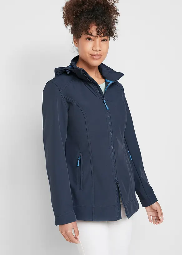 Wasserabweisende Stretch-Softshelljacke in blau von vorne (im Anschnitt) - bonprix