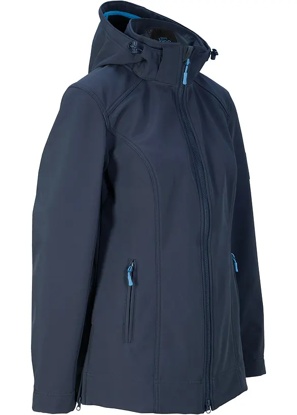 Wasserabweisende Stretch-Softshelljacke in blau von vorne - bonprix