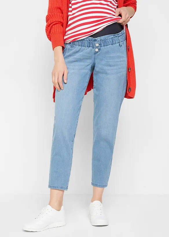 Umstandsjeans aus Baumwoll-Stretch, schmal zulaufendes Bein in blau von vorne - bonprix Umstandsjeans aus Baumwoll-Stretch, schmal zulaufendes Bein in blau von vorne - bonprix