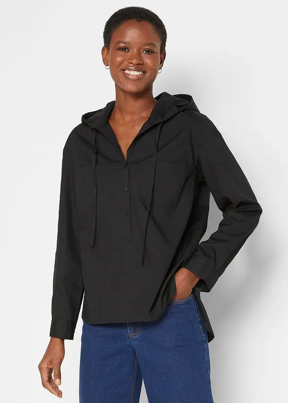 Tunikabluse aus reiner Bio-Baumwolle in schwarz von vorne (im Anschnitt) - bonprix