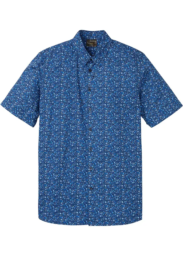 Kurzarmhemd aus Baumwoll-Popeline in Regular Fit in blau von vorne - bonprix