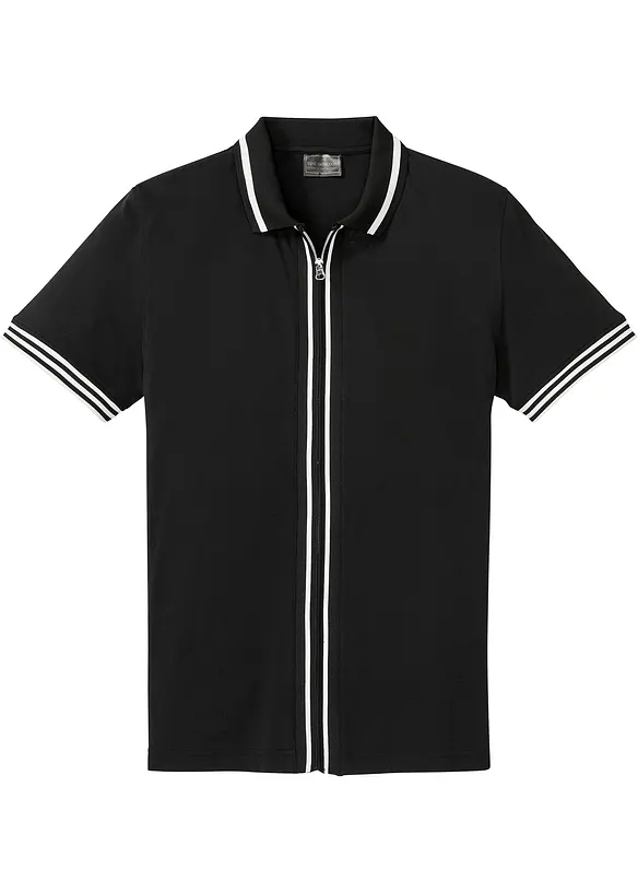 Poloshirt aus robustem Piqué in schwarz von vorne - bonprix
