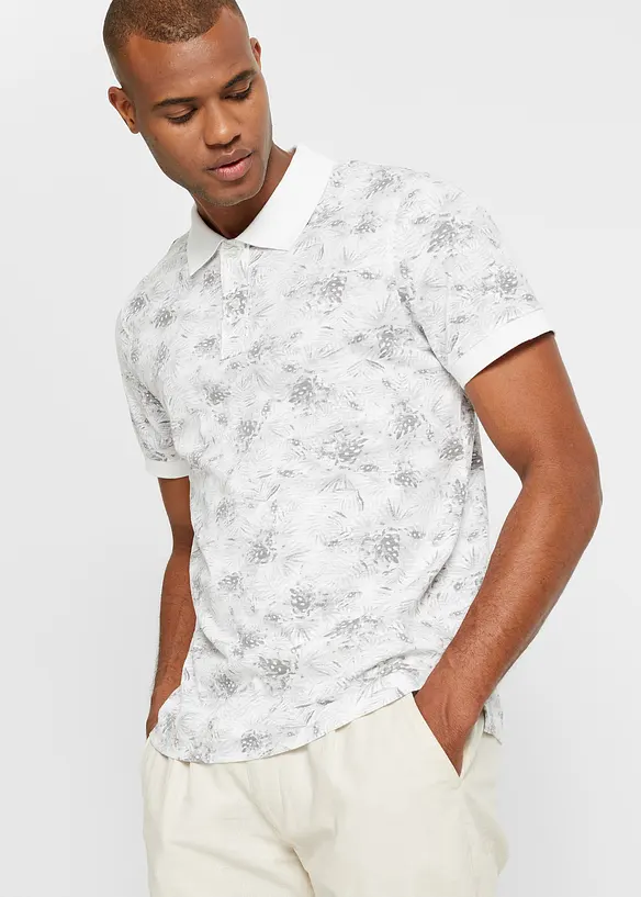 Poloshirt aus reiner Bio-Baumwolle in weiß von vorne (im Anschnitt) - bonprix