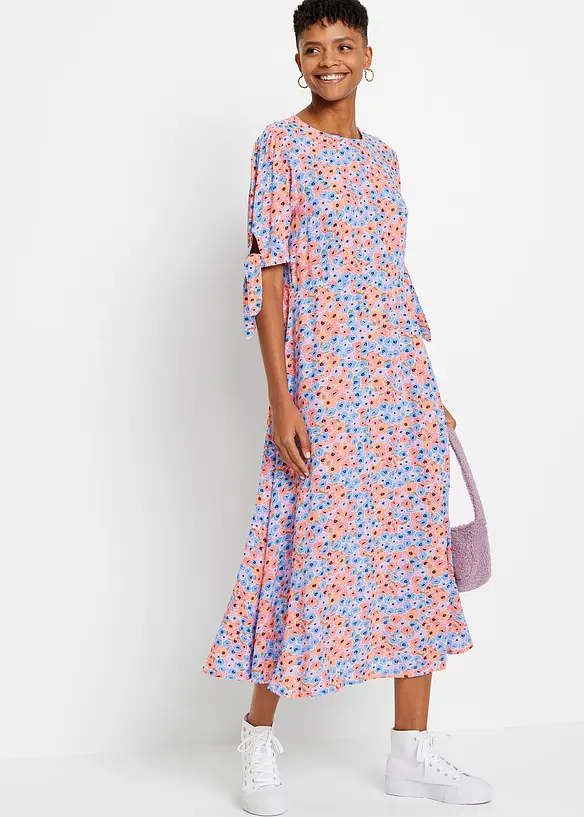 Midikleid aus reiner Viskose in lila von vorne (Totalaufnahme) - bonprix